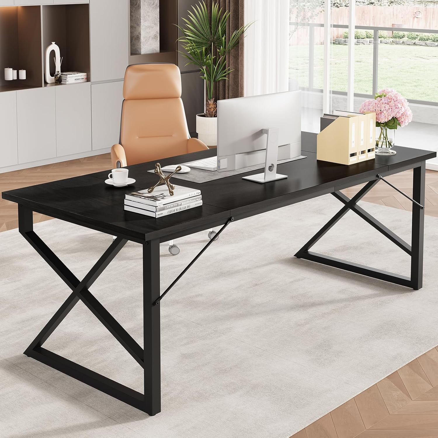 GLZ'HOME 70.9-Inch Executive Desk, Heavy Duty Industrial Home Office Desk with Easy Assembly, Modern Large Computer Desk for Home Office, Study & Apartments, 500 lbs Capacity