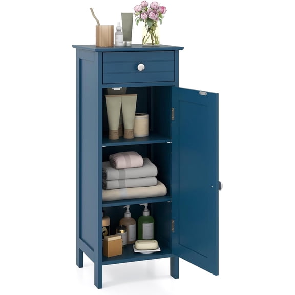 GLZ'HOME Bathroom Floor Cabinet, Multifunctional Storage Cabinet with 2 Adjustable Shelves, Space-Saving Storage Organizer, Ideal for Bathroom, Living Room, Kitchen (Blue)