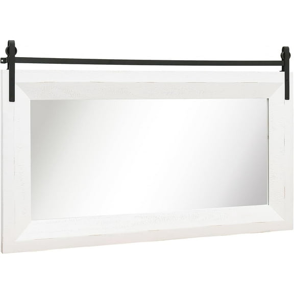 GLZ'HOME Farmhouse Wood Framed Wall Mirror, Natural Wood and Framed Wall Mounted Bathroom Vanity Mirror for Farmhouse Decor, Vertical or Horizontal Hanging