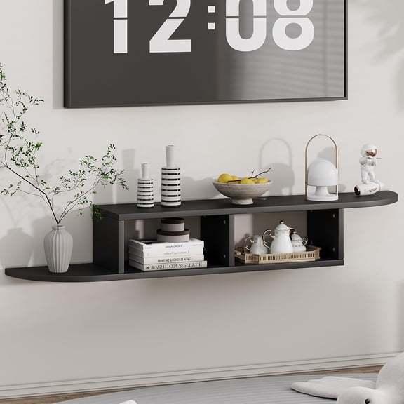 GLZ'HOME Floating TV Stand with Storage, 55" Floating Shelves for Wall, Floating Entertainment Center Wall Shelf for Living Room, Bedroom, Black