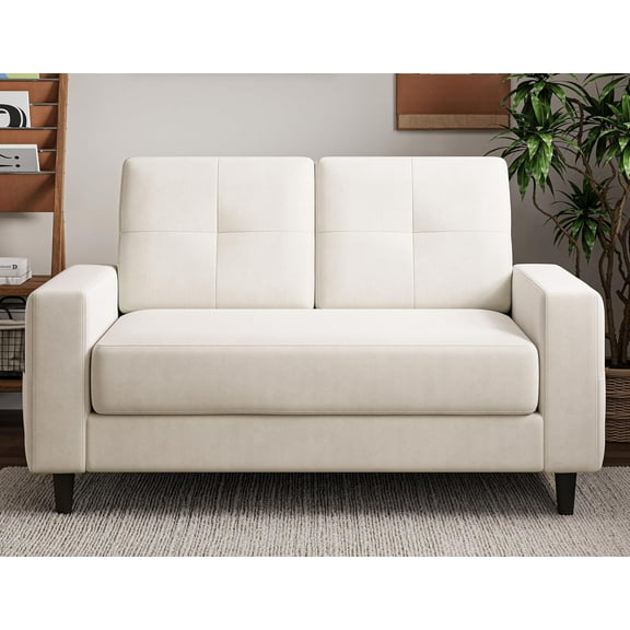 GLZ'HOME Loveseat Sofa 53" Small Couches for Small Spaces 2 Seater Mini Couch for Bedroom  Modern Love Seat for Apartment Office Living Room Warm White