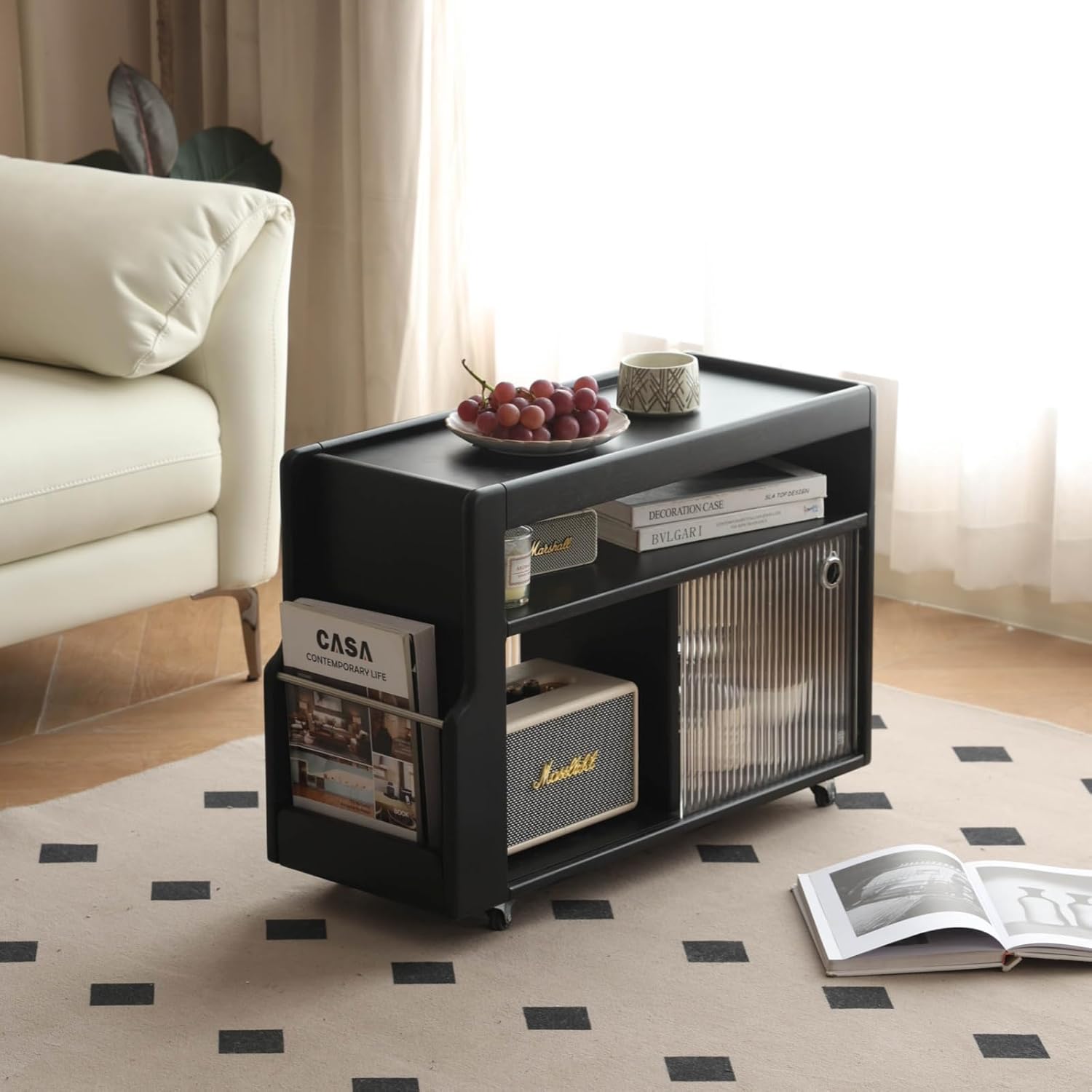 GLZ'HOME Solid Wood Side Table with Wheels, Narrow Side Table with ...
