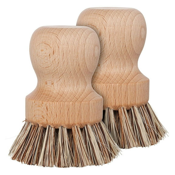 GLiving 2 Pack Round Mini Brush Fiber Bristle Pot Brush, Wet Cleaning Scrubber, Wash Dishes/Pots/Pans/Vegetables for Kitchen Sink, Bathroom, Household Cleaning