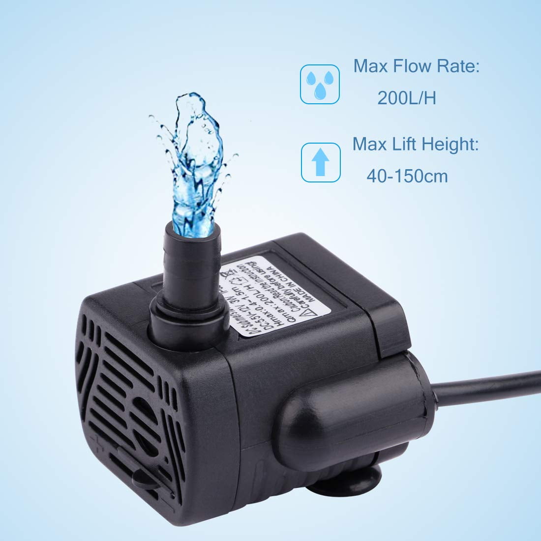GLiving 80 GPH(200L/H, 4W) Submersible Water Pump with 4.9ft(1.5m) Power Cord for Patio Fountain