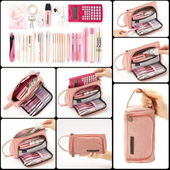 GLiving Big Capacity Pencil Cases with Waterproof Storage Bag, Pink