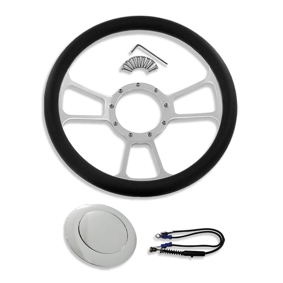 GM 14" Split Tri Spoke Steering Wheel 9 Holes w/ Chrome Smooth Horn Button