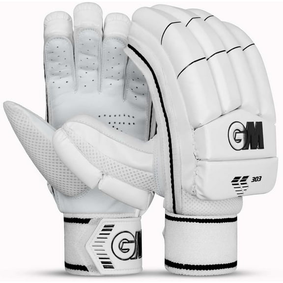 GM 303 Cricket Batting Gloves for Mens & Boys, Size - Mens, Right Hand, Color- White