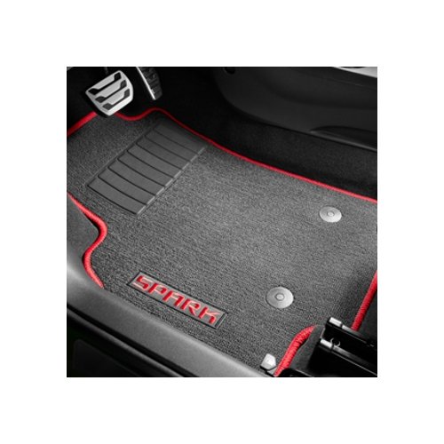 GM 42392371 Front and Rear Carpet Floor Mats Chevrolet Spark Black W/ Racer Red Stitching