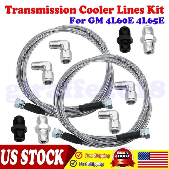 GM 4L60E 4L65E Automatic Transmission Cooler Lines Kit -6AN Fiber + SS Braided