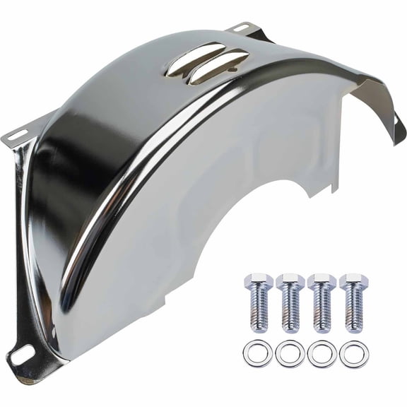 Speedway Motors Chrome Flexplate and Flywheel Dust Cover with Bolts, Compatible with GM 700R4, 4L60, & 4L60E Automatic Transmissions, Durable Steel Construction, Stock Replacement