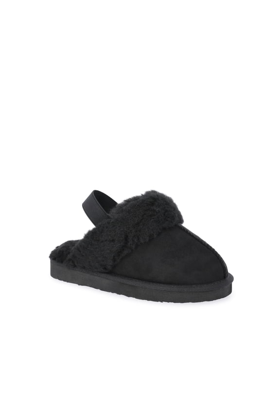 Girls Faux Shearling Slippers with Slingback Strap