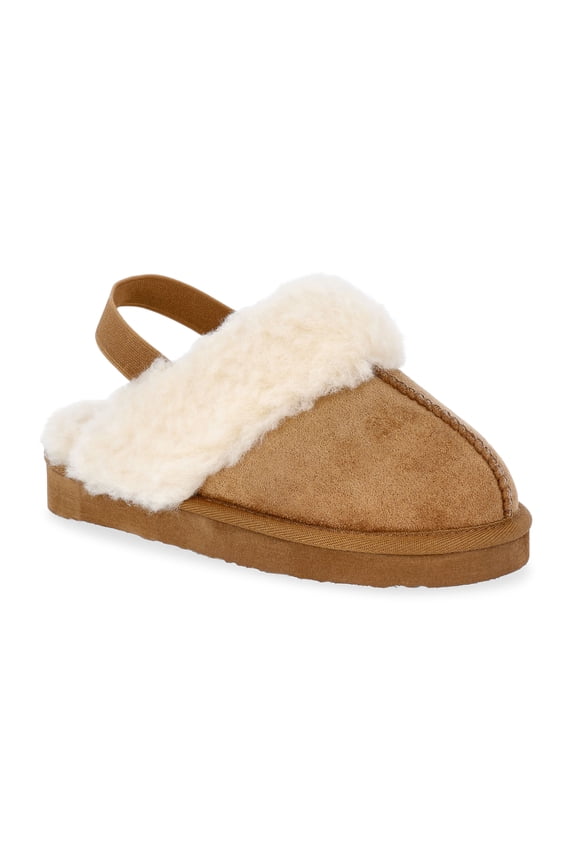Girls Faux Shearling Slippers with Slingback Strap