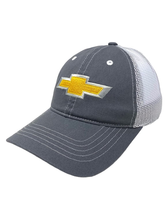 GM Chevrolet Chevy Men's Officially Licensed Embroidered Logo Trucker Hat Cap - Gray/White