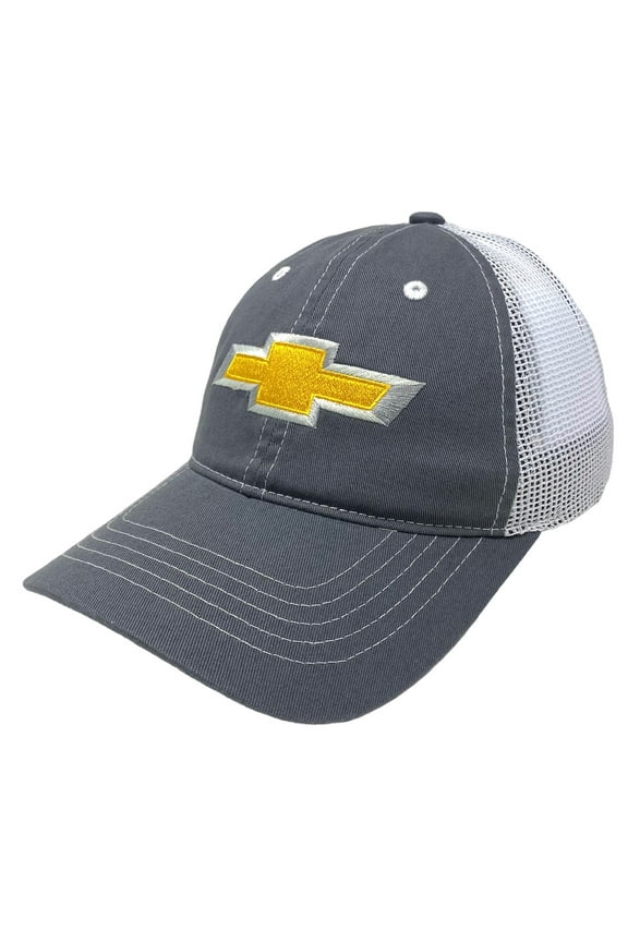 GM Chevrolet Chevy Men's Officially Licensed Embroidered Logo Trucker Hat Cap - Gray/White