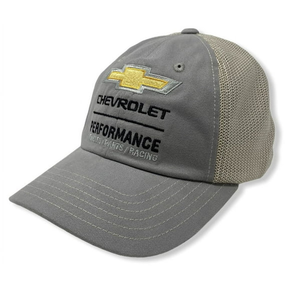 GM Chevrolet Chevy Performance Men's Official Licensed Embroidered Trucker Hat Cap - Grey/Tan