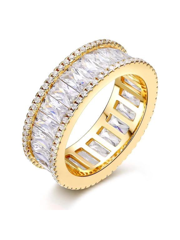 GM Esme 18K Gold Plated Eternity Rings Men Women Cubic Zirconia Wedding Promise Engagement Rings Size 7, Wedding Engagement Wedding Anniversary Gift