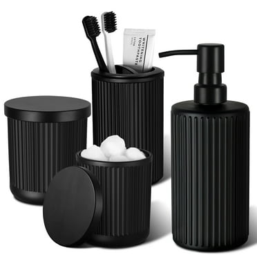 ALPIRIRAL Matte Black Bathroom Accessories Set 5 Pcs Glass Bathroom ...