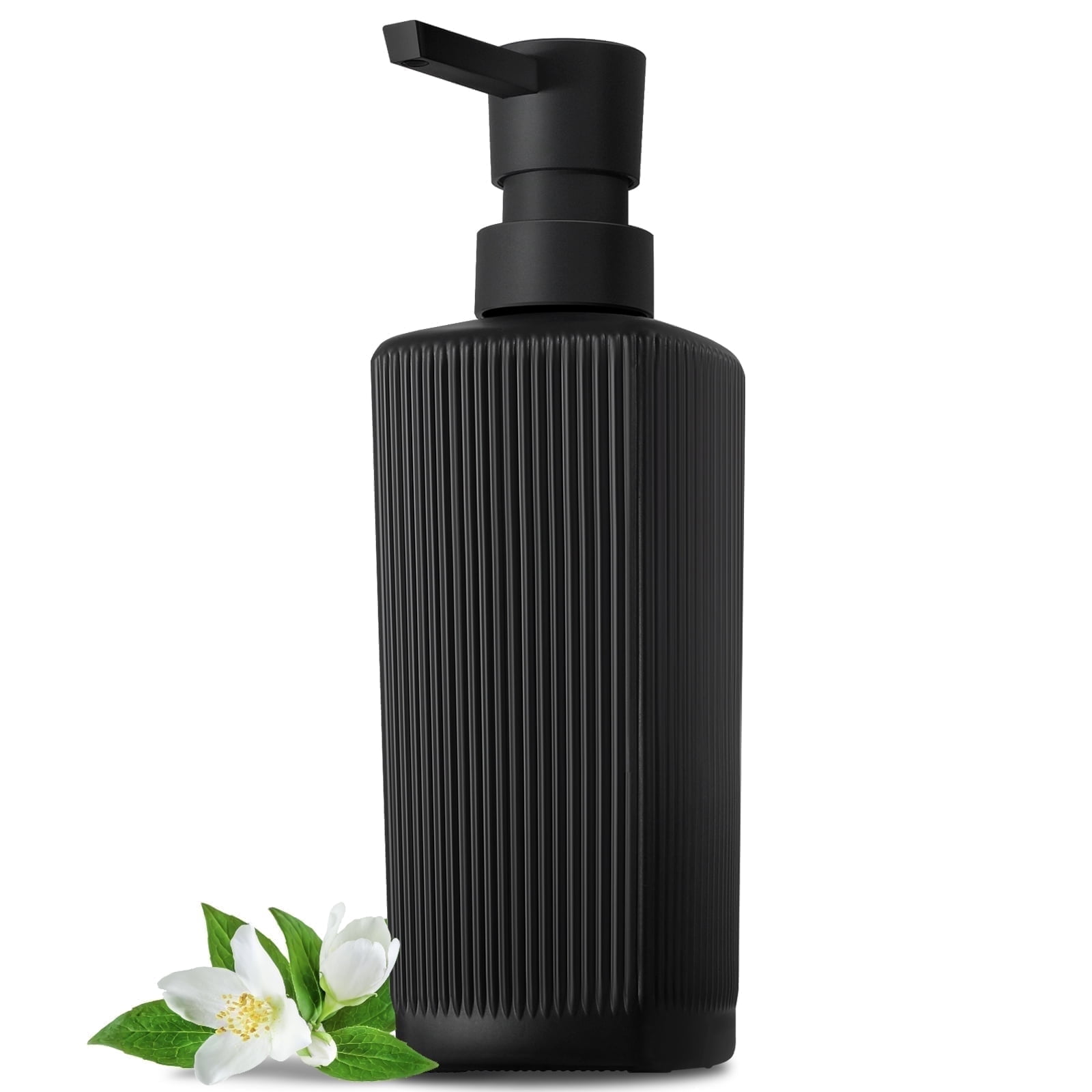 GM GMISUN Black Glass Soap Dispenser Ribbed Hand Soap Bottle with Pump for Bathroom Kitchen 12oz