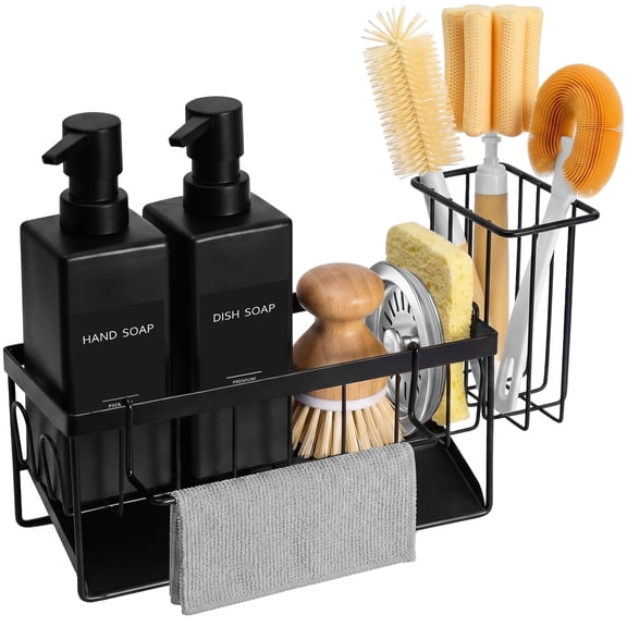 GM GMISUN Black Kitchen Soap Dispenser Set with Sponge Holder