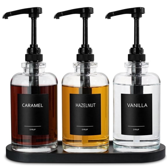 GM GMISUN Coffee Syrup Dispenser for Coffee Bar, Glass Syrup Dispenser with 1/4oz Large Capacity Pump, Coffee Syrup Pump Dispenser Bottle