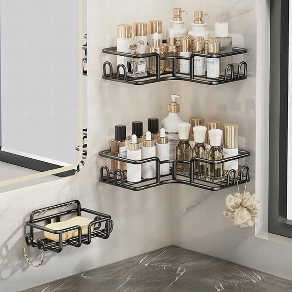 GM GMISUN Corner Shower Caddy Set of 3 Rust-Proof Wall Mounted Bathroom Organizer Shelves with Hooks & Soap Holder