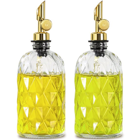 GM GMISUN Glass Oil Dispenser, 12oz Auto Flip Top Oil and Vinegar Bottles for Kitchen 2 Pack