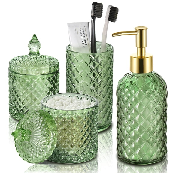 GM GMISUN Green Glass Bathroom Accessories Set, 4 Pack Olive Green Bathroom Decor Accessory Sets Complete