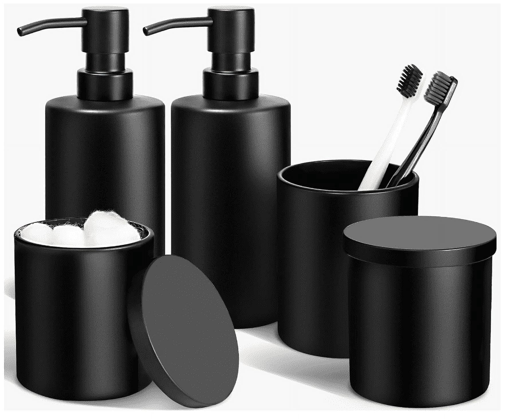 GM GMISUN Matte Black Bathroom Accessories Set, 5 Pcs Bathroom Accessories Set, Glass Soap Dispenser and Toothbrush Holder Set, Qtip Holder and Cotton Ball Holder