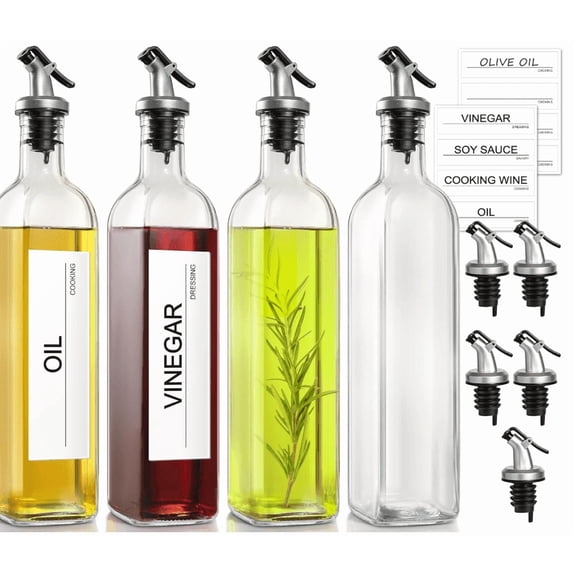 GM GMISUN Oil Dispenser for Kitchen, 4Pack Oil Bottles for Kitchen, 17oz Cooking Oil Dispenser Bottle, Glass Oil Container with Plastic Pourer