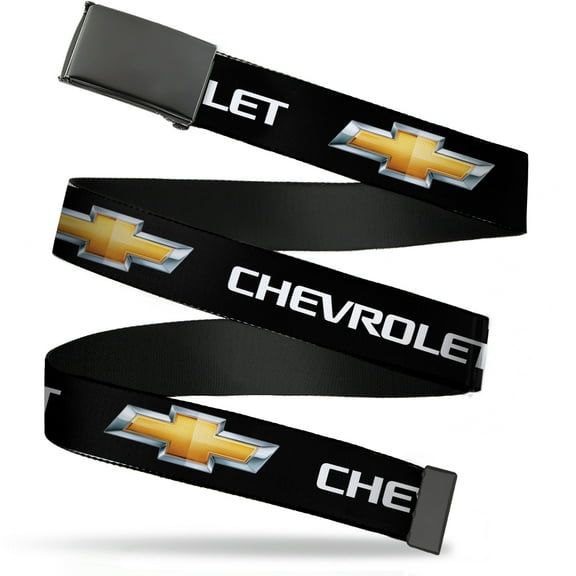 Adjustable Belt, Clamp Buckle, Cut-to-Fit, Chevrolet Bowtie Black Gold White