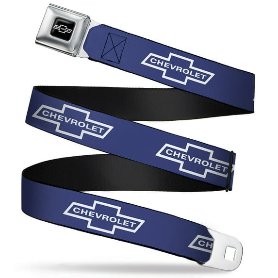 GM General Motors Belt, Seatbelt Buckle Belt, 1965 Chevrolet Bowtie Blue White, 32 to 52 Inches