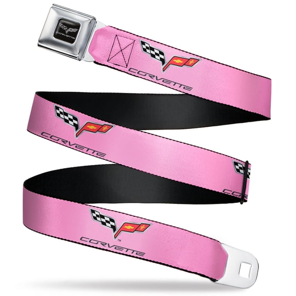 GM General Motors Belt, Seatbelt Buckle Belt, C6 Logo Repeat Pink Black, Youth 22 to 32 Inches