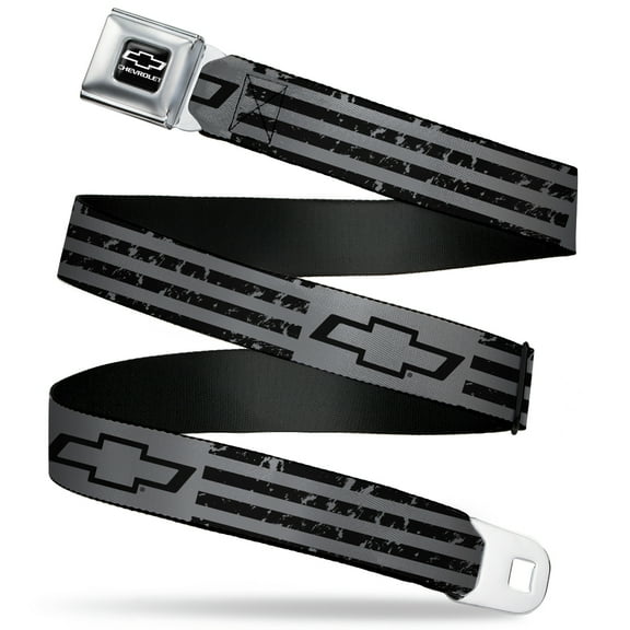 GM General Motors Belt, Seatbelt Buckle Belt, Chevrolet Bowtie Americana Stripes Weathered Gray Black, 24 to 38 Inches