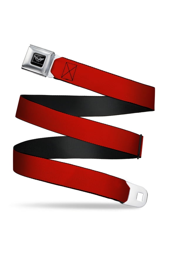 GM General Motors Belt, Seatbelt Buckle Belt, Corvette Logo Red, 30 to 44 Inches