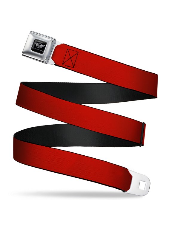 GM General Motors Belt, Seatbelt Buckle Belt, Corvette Logo Red, 30 to 44 Inches