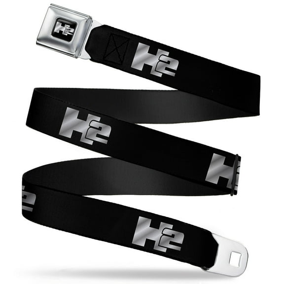 GM General Motors Belt, Seatbelt Buckle Belt, H2 Black Silver Logo Repeat, 34 to 52 Inches