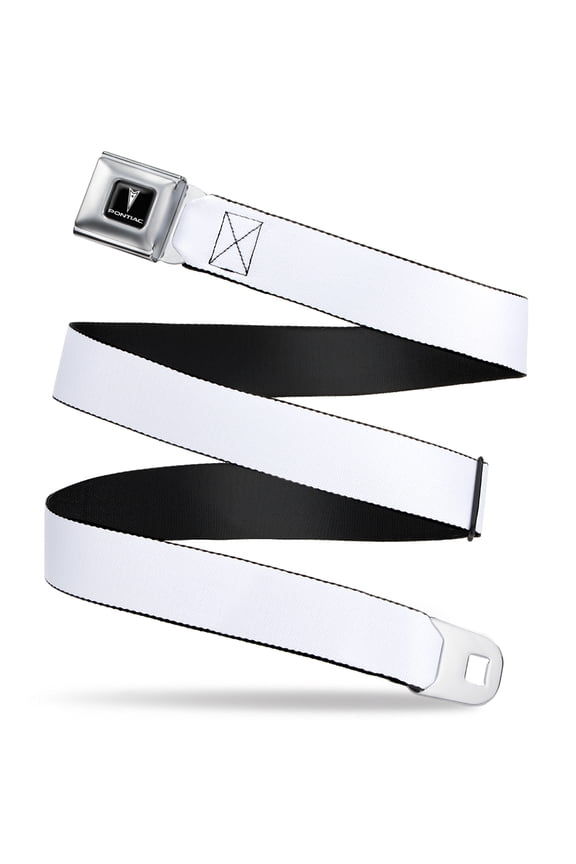 GM General Motors Belt, Seatbelt Buckle Belt, Pontiac Logo White, 34 to 52 Inches