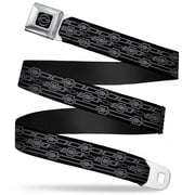 GM General Motors Belt, Seatbelt Buckle Belt, Retro Chevy Bowtie Monogram Black Gray, 30 to 44 Inches