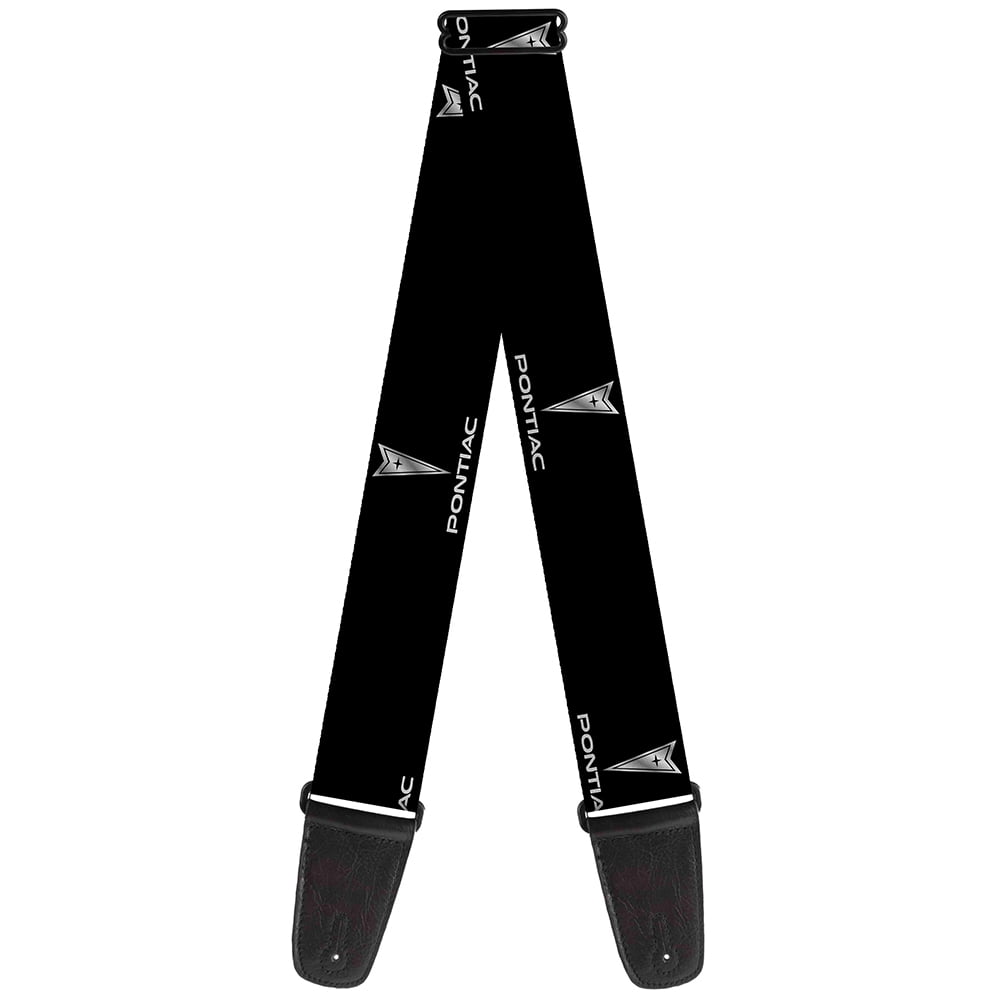 GM General Motors Guitar Strap, Pontiac Black Silver Logo Repeat, 2 Inches Wide