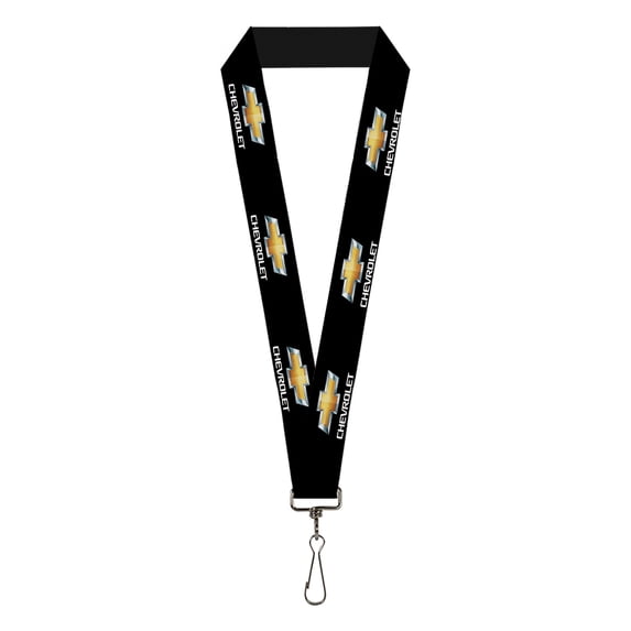 GM General Motors Lanyard, Chevrolet Bowtie Logo Black Silver Gold White Repeat, Elastic