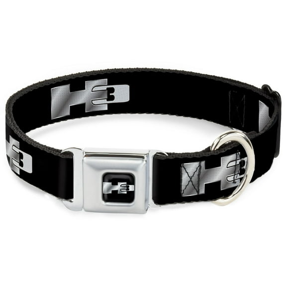 GM General Motors Pet Collar, Dog Collar Metal Seatbelt Buckle, H3 Black Silver Logo Repeat, 16 to 23 Inches 1.5 Inch Wide