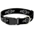 thumbnail image 1 of GM General Motors Pet Collar, Dog Collar Plastic Buckle, 1965 Chevrolet Bowtie Black White, 13 to 17 Inches 1.5 Inch Wide, 1 of 6