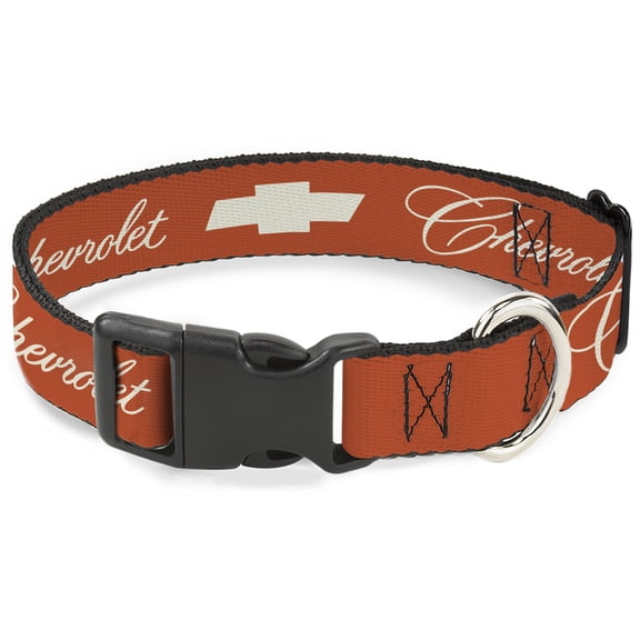 GM General Motors Pet Collar, Dog Collar Plastic Buckle, Chevrolet Script and Bowtie Orange White, 7 to 8.5 Inches 0.5 Inch Wide