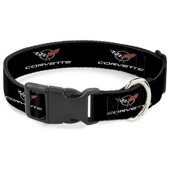 GM General Motors Pet Collar, Dog Collar Plastic Buckle, Corvette C5 Logo Black Gray White Red Repeat, 15 to 24 Inches 1.0 Inch Wide