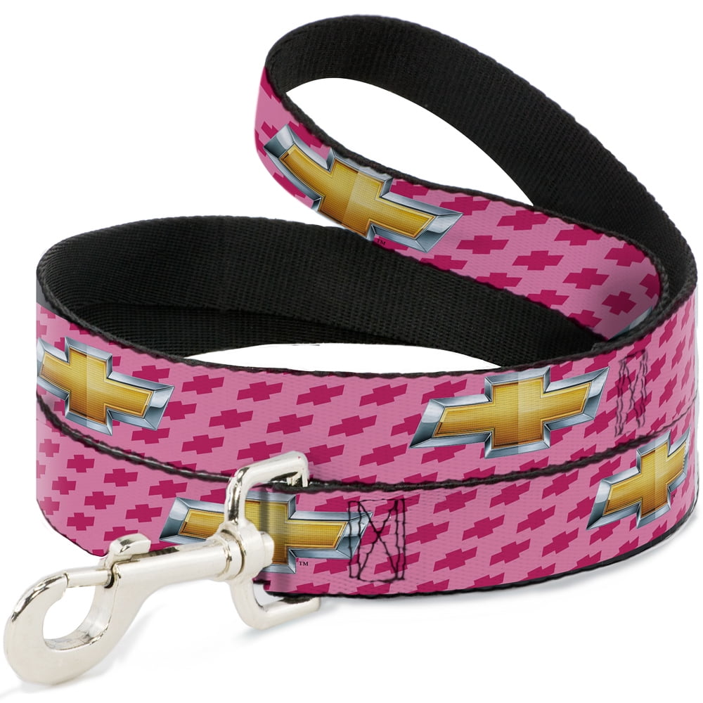 GM General Motors Pet Leash, Dog Leash, Chevy Gold Bowtie Logo Pink, 4 Feet Long 1.0 Inch Wide