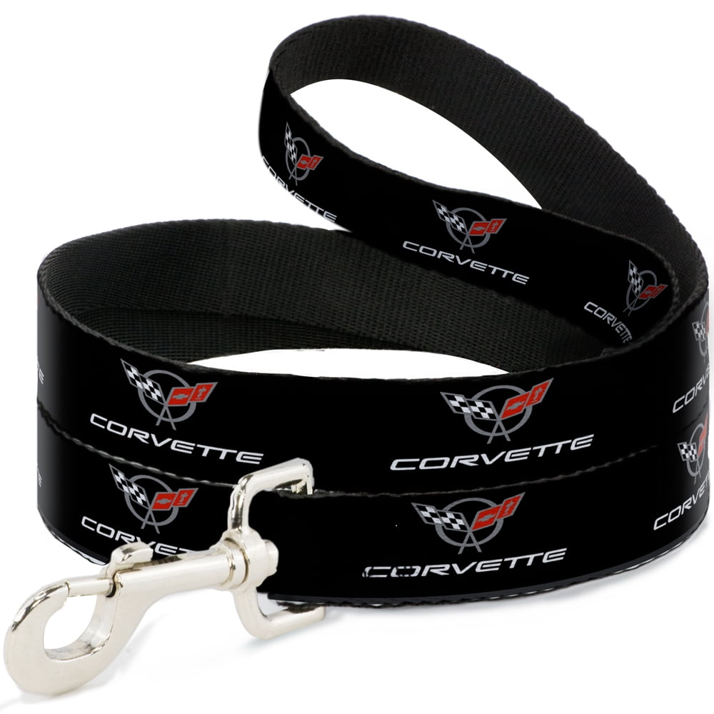 GM General Motors Pet Leash, Dog Leash, Corvette C5 Logo Black Gray White Red Repeat, 6 Feet Long 1.0 Inch Wide