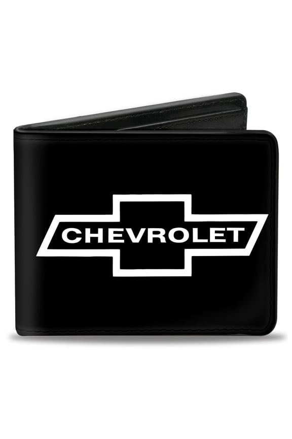 GM General Motors Wallet, Bifold, 1965 Chevrolet Bowtie Black White, Vegan Leather