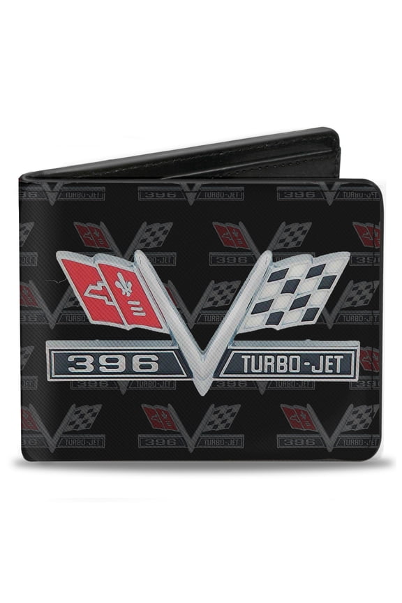 GM General Motors Wallet, Bifold, 1967 Impala 396 Turbo Jet V Emblem Monogram, Vegan Leather