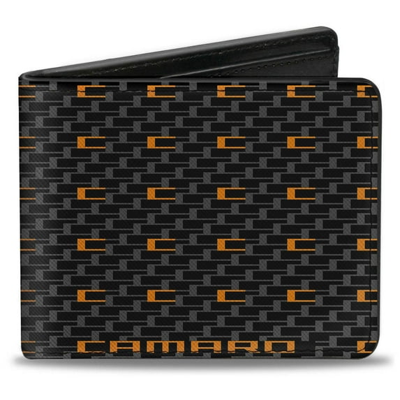 GM General Motors Wallet, Bifold, CMP 02 Camaro Mini C Black Gray Orange, Vegan Leather