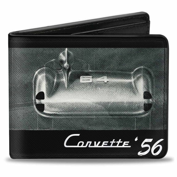 GM General Motors Wallet, Bifold, Corvette 56 SS Bumper Grill Black Grays White, Vegan Leather
